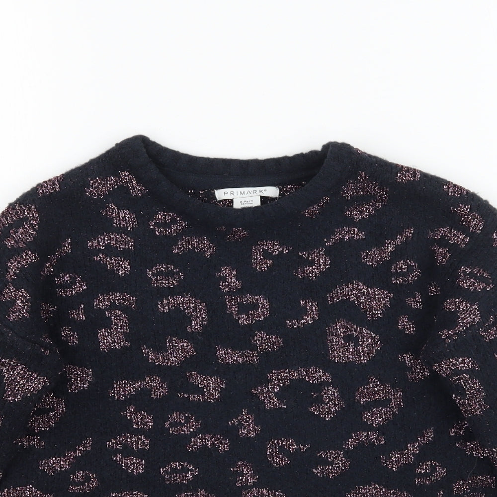 Primark Girls Blue Animal Print Knit Pullover Jumper Size 8-9 Years