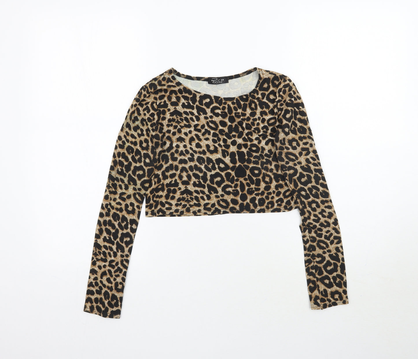 Buzy Womens Brown Animal Print  Basic T-Shirt Size S