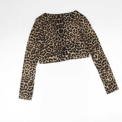 Buzy Womens Brown Animal Print  Basic T-Shirt Size S
