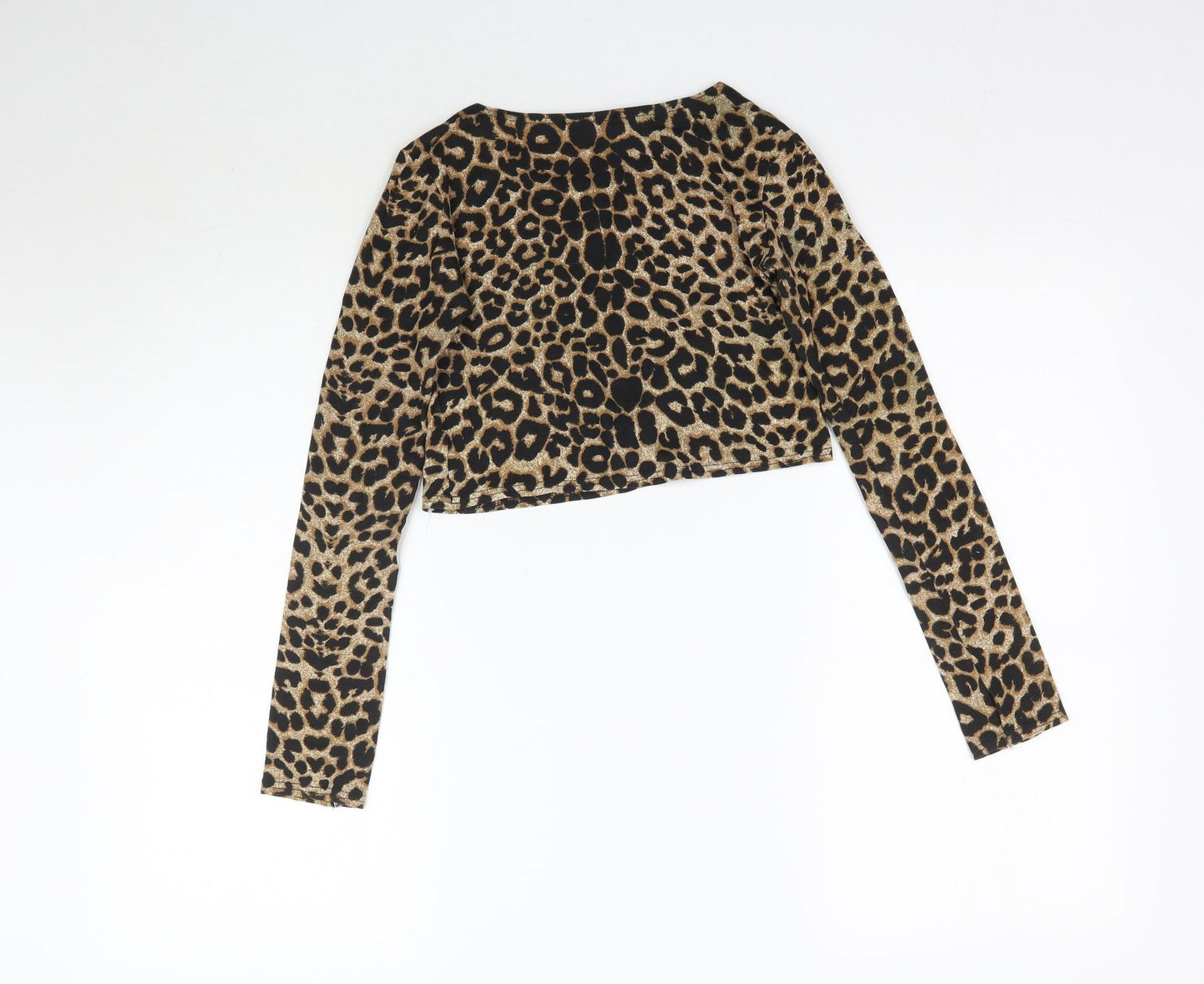 Buzy Womens Brown Animal Print  Basic T-Shirt Size S
