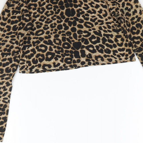 Buzy Womens Brown Animal Print  Basic T-Shirt Size S