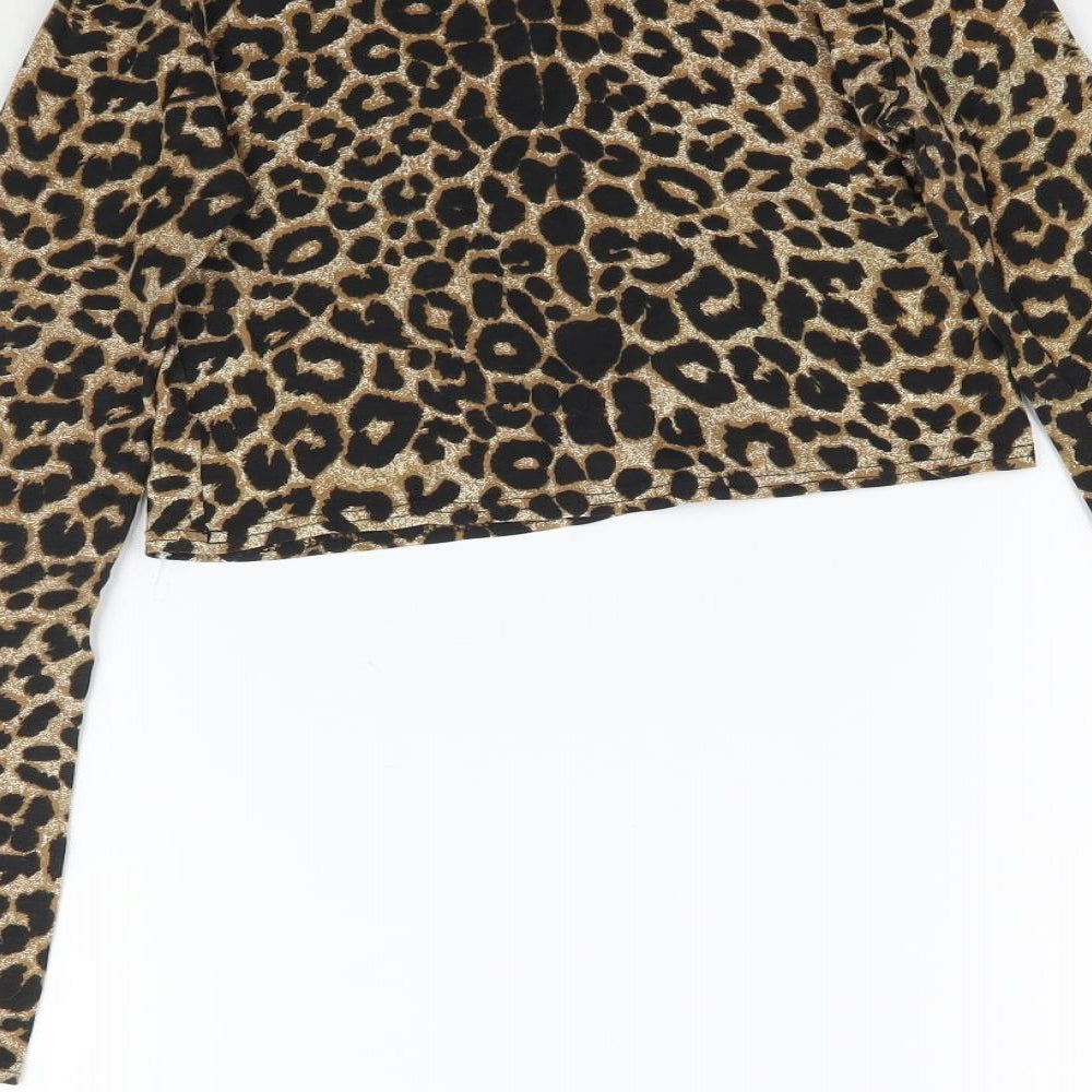 Buzy Womens Brown Animal Print  Basic T-Shirt Size S