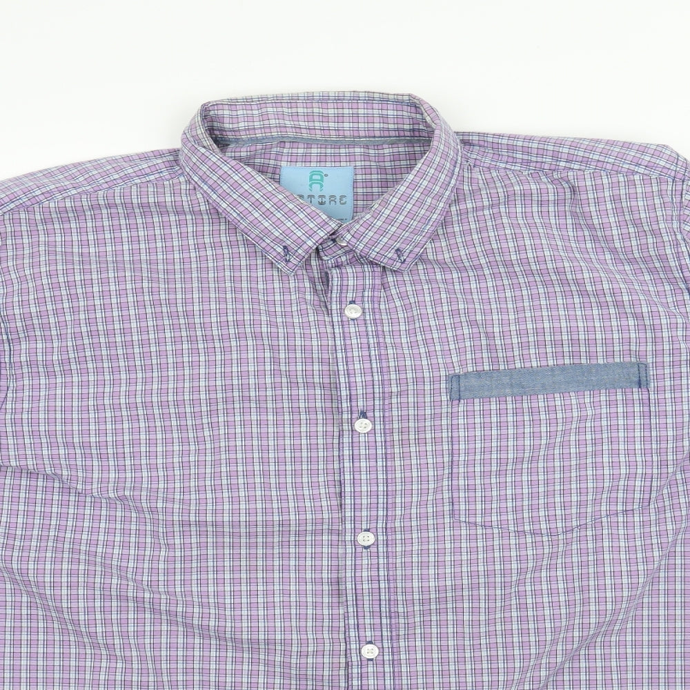Attire Mens Purple Plaid   Button-Up Size 2XL