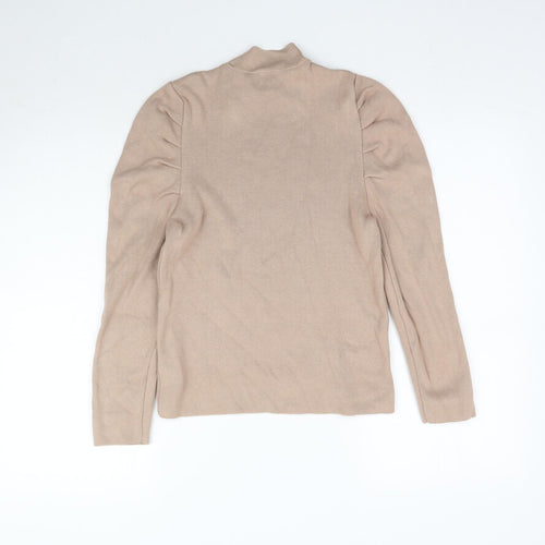 River Island Womens Beige  Knit Basic Blouse Size 8  - Shoulder Ruching