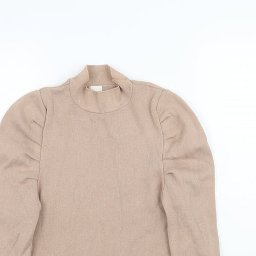 River Island Womens Beige  Knit Basic Blouse Size 8  - Shoulder Ruching