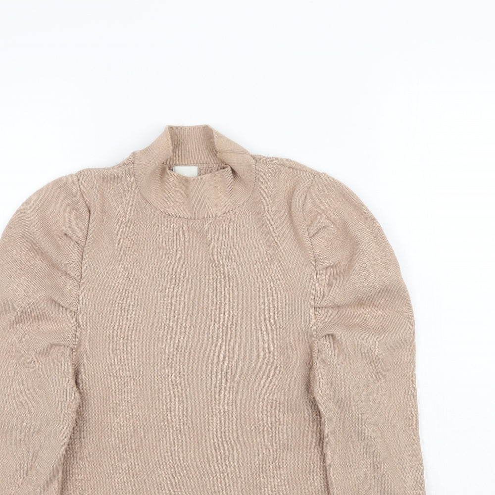 River Island Womens Beige  Knit Basic Blouse Size 8  - Shoulder Ruching