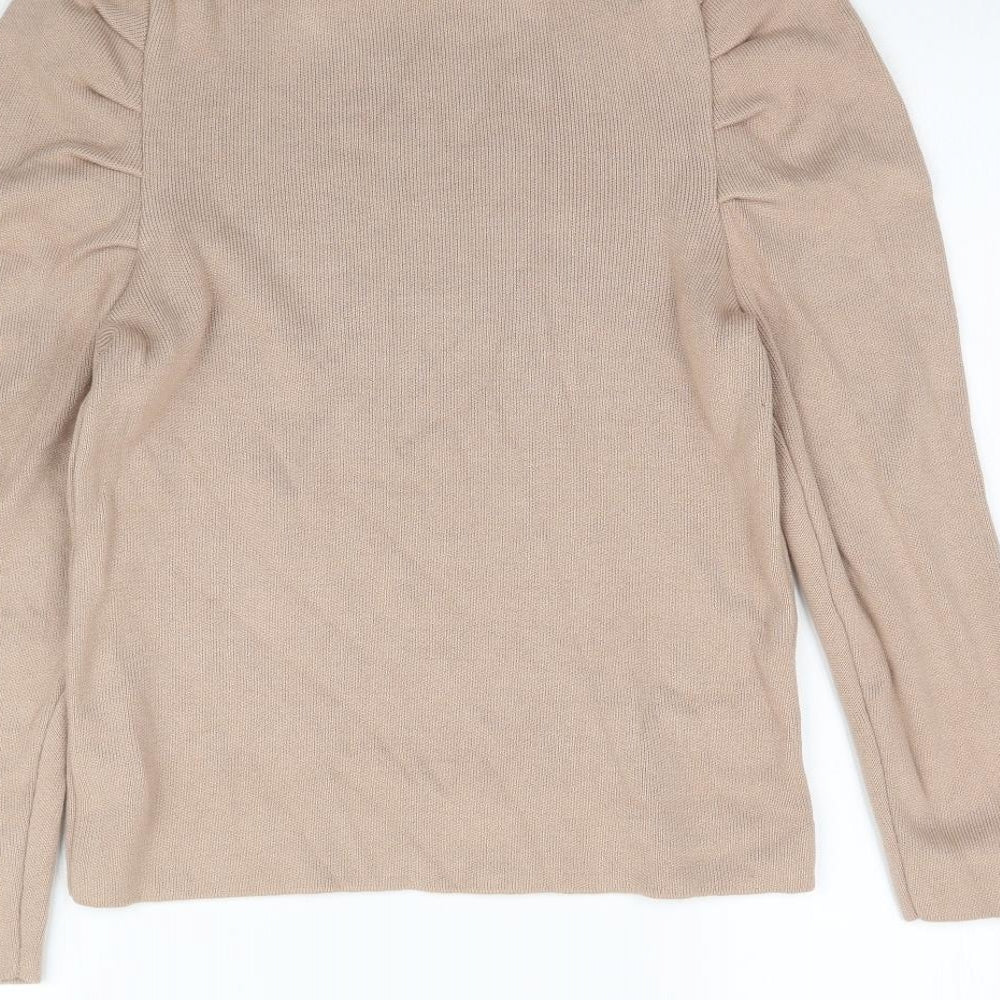River Island Womens Beige  Knit Basic Blouse Size 8  - Shoulder Ruching
