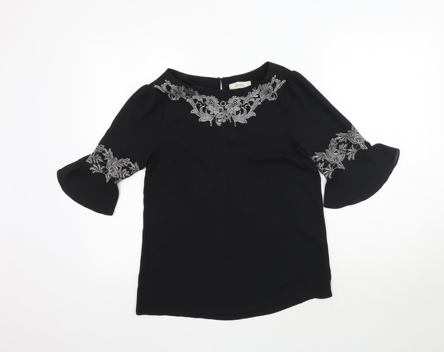 Oasis Womens Black   Basic Blouse Size 8  - Lace style detail
