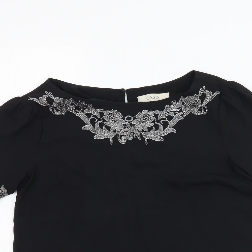 Oasis Womens Black   Basic Blouse Size 8  - Lace style detail