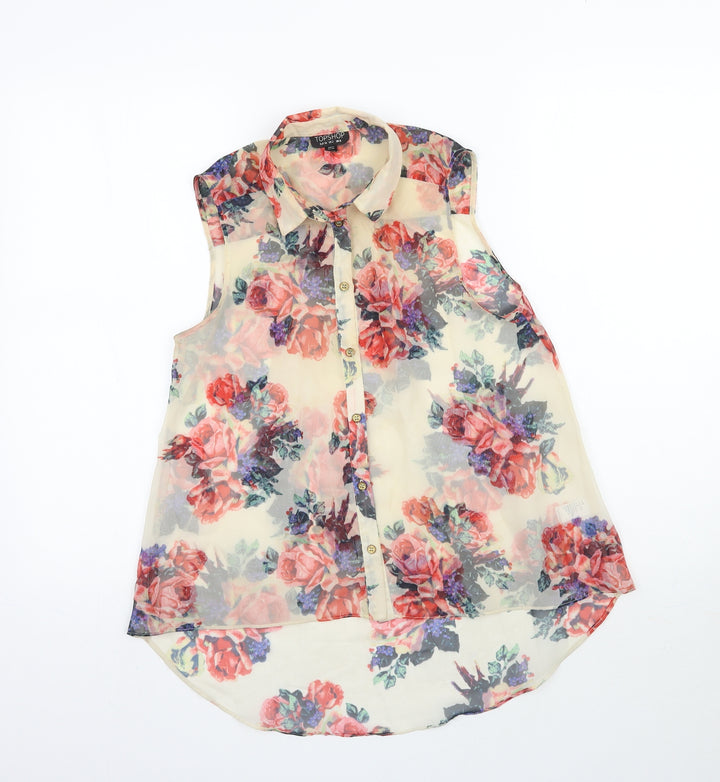 Topshop Womens Multicoloured Floral  Basic Button-Up Size 6