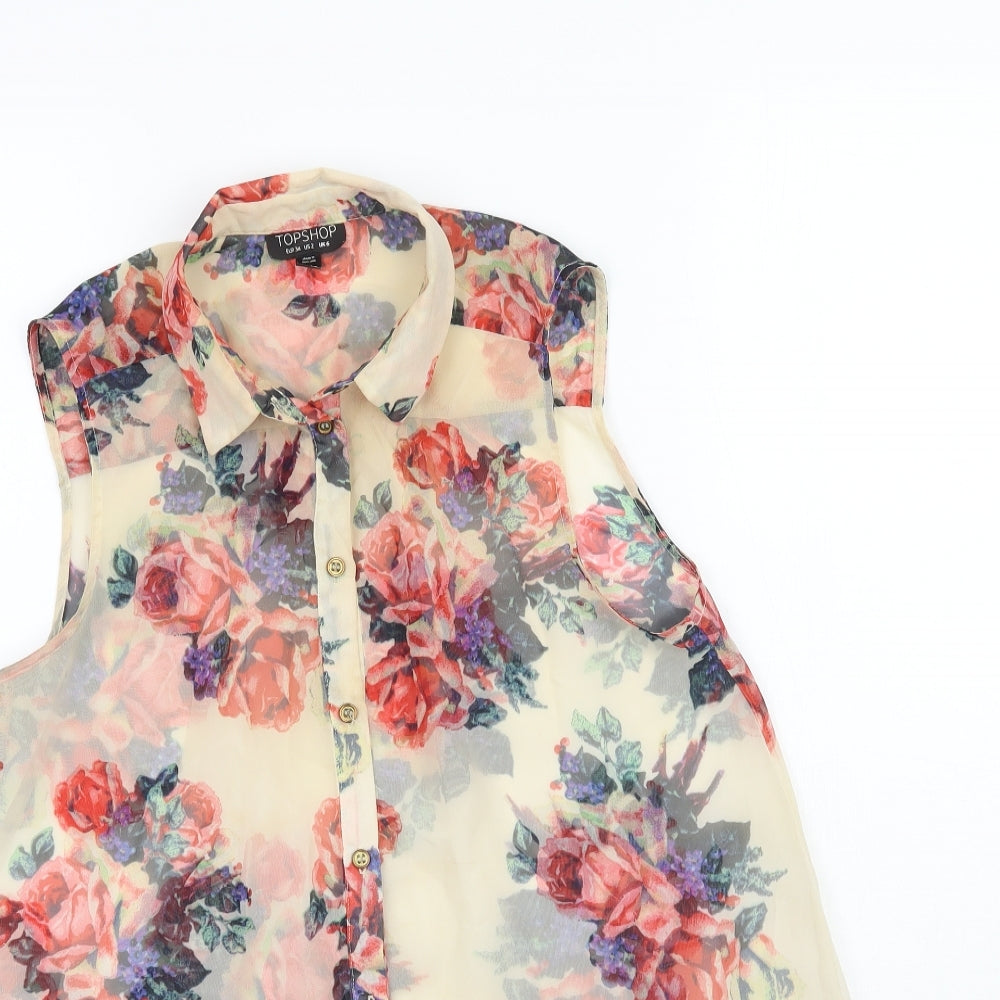 Topshop Womens Multicoloured Floral  Basic Button-Up Size 6
