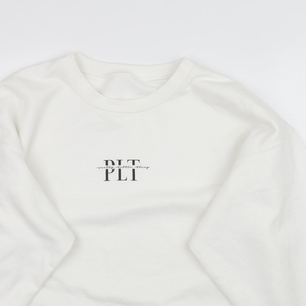 Pretty Little Thing Womens White   Pullover Hoodie Size L