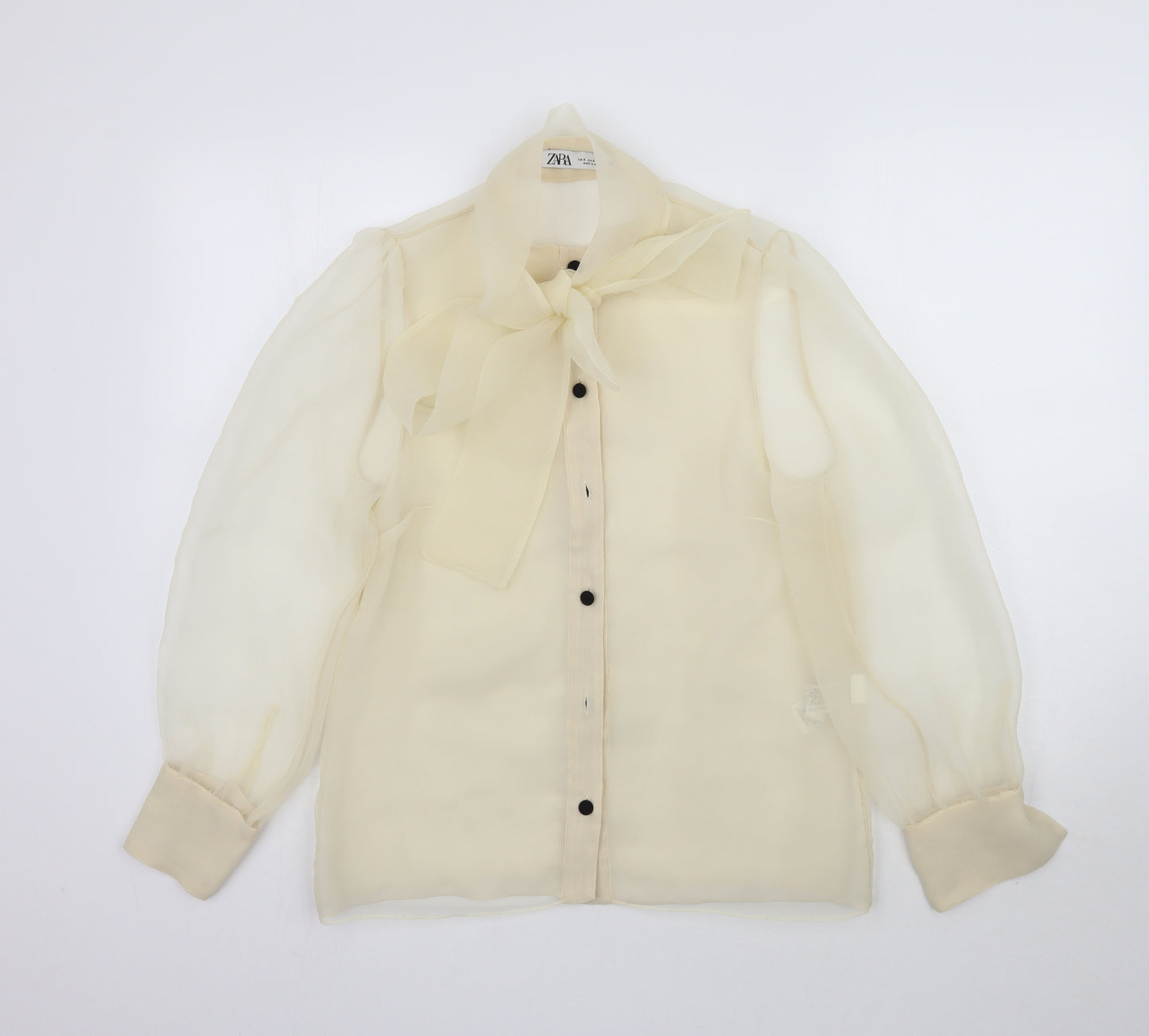 Zara Womens Beige   Basic Button-Up Size S  - Sheer