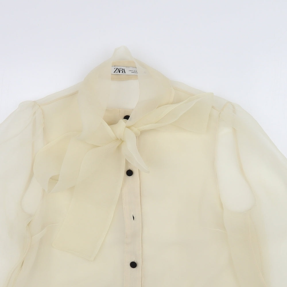 Zara Womens Beige   Basic Button-Up Size S  - Sheer