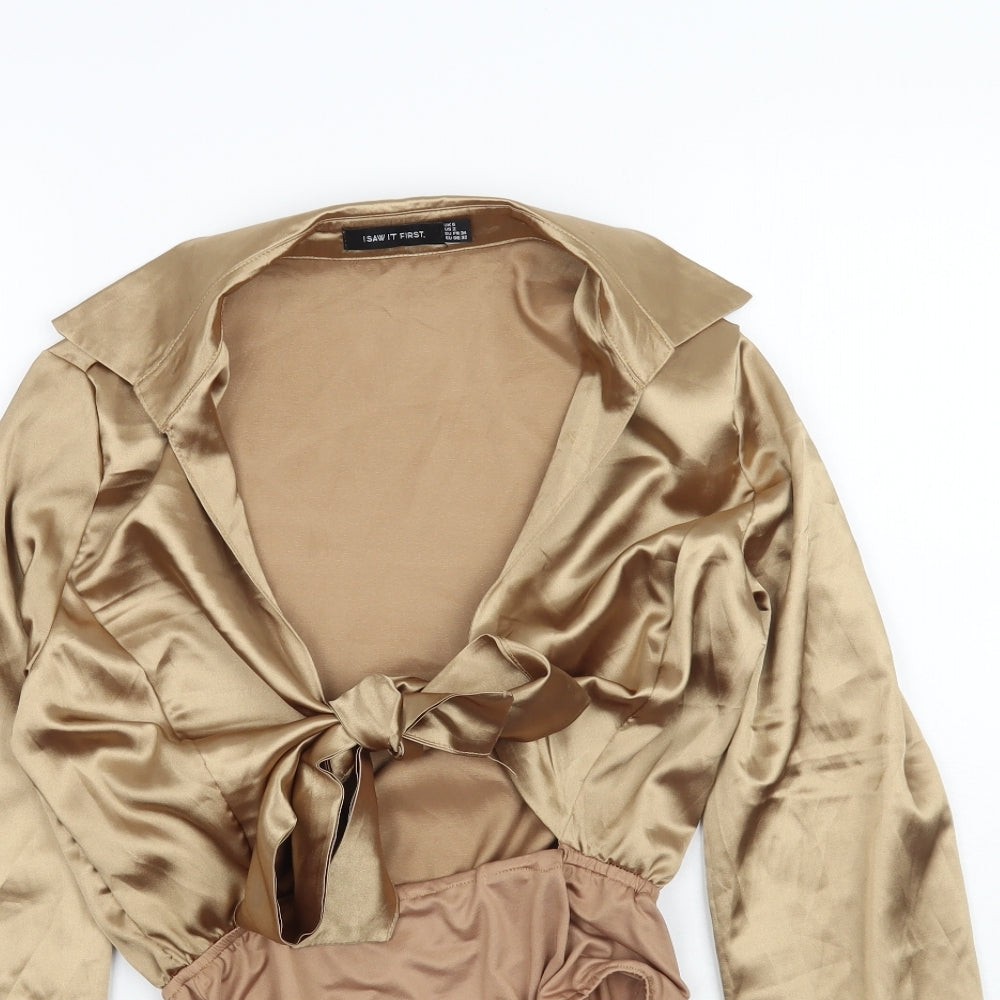 I SAW IT FIRST Womens Gold   Bodysuit One-Piece Size 6