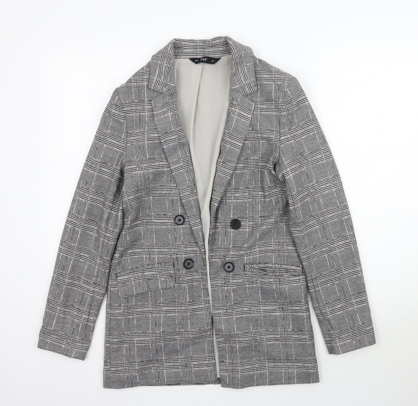 F&F Womens Grey Plaid  Jacket Blazer Size 6