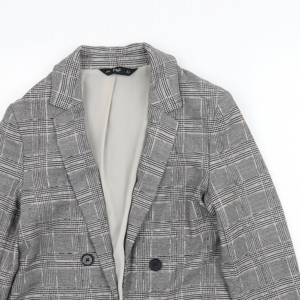 F&F Womens Grey Plaid  Jacket Blazer Size 6