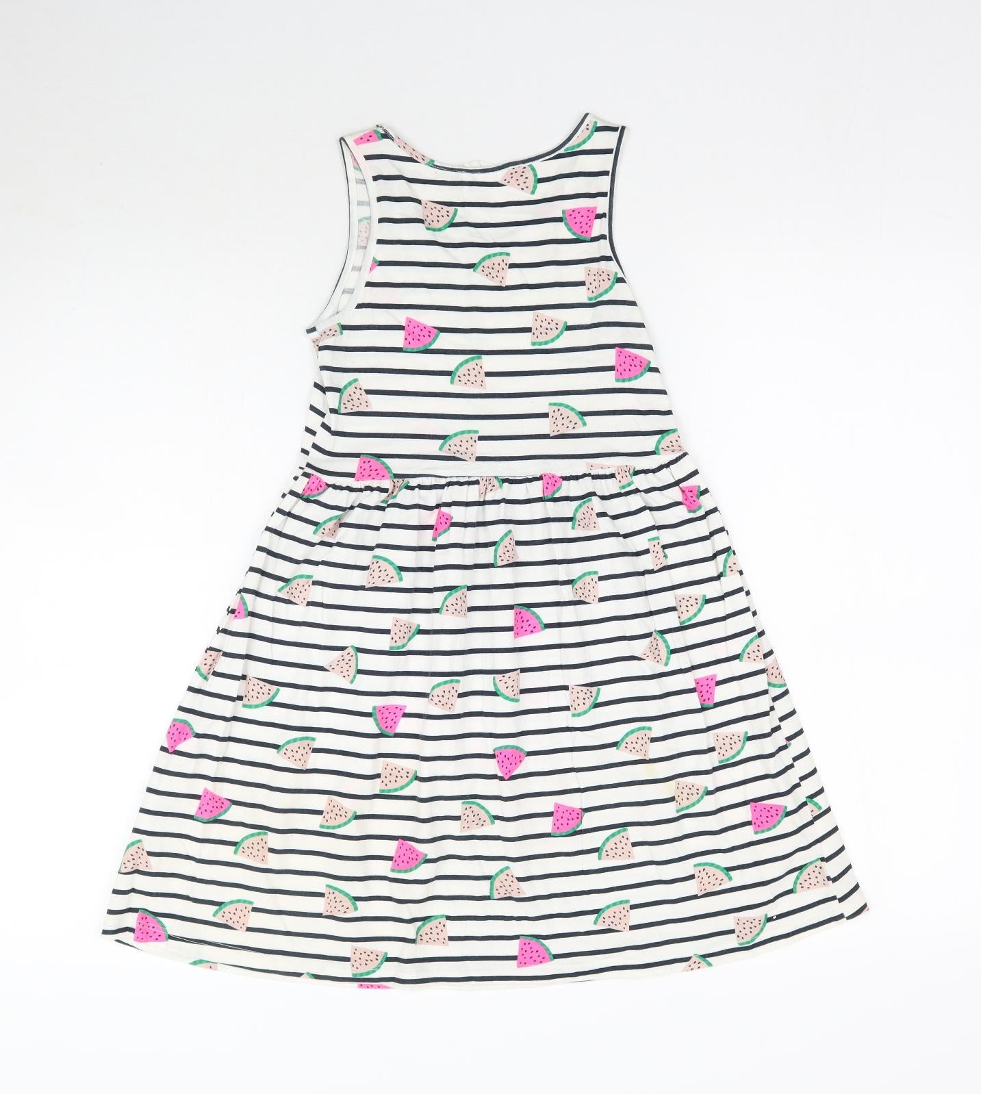 H&M Girls White Striped  Fit & Flare  Size 9-10 Years  - Water melon print
