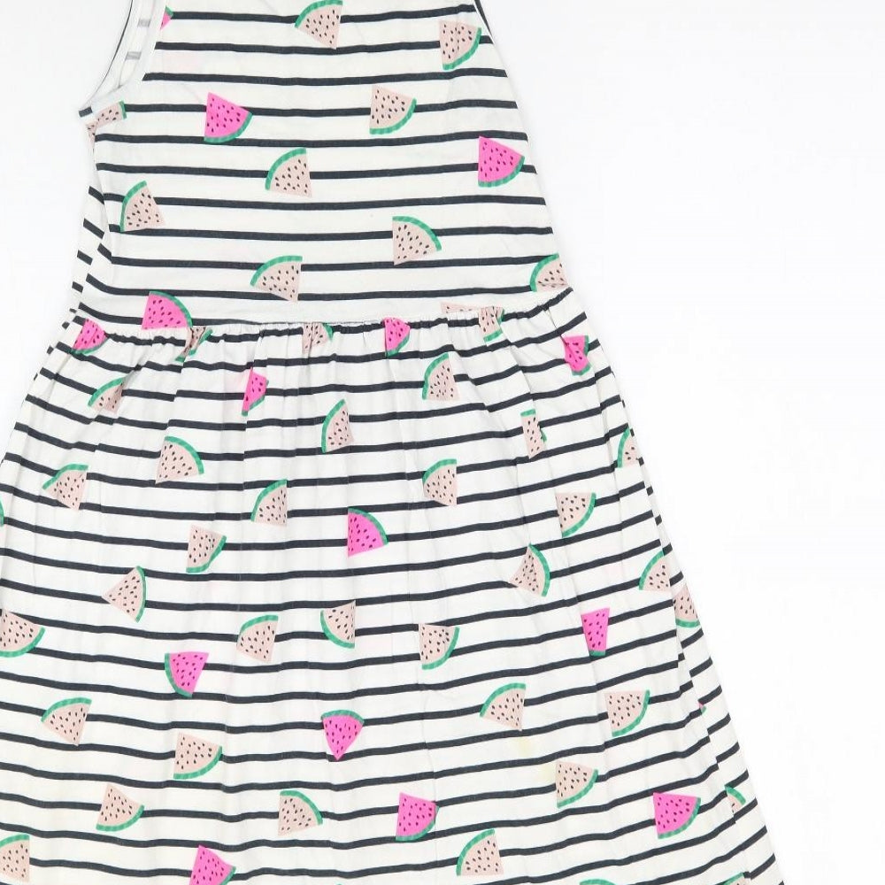 H&M Girls White Striped  Fit & Flare  Size 9-10 Years  - Water melon print