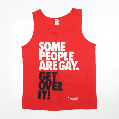 Gildan Mens Red    T-Shirt Size L  - Some people are gay, get over it