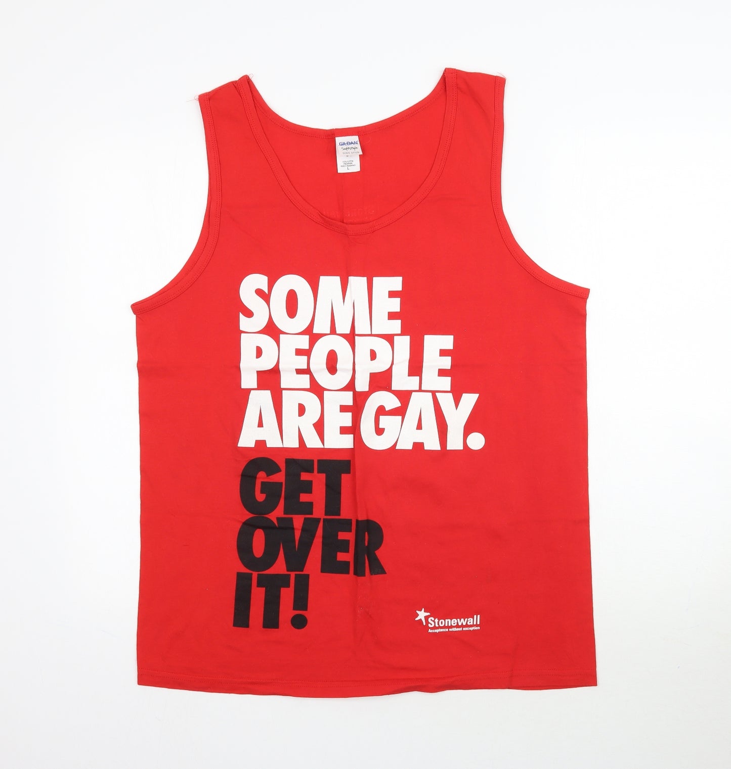 Gildan Mens Red    T-Shirt Size L  - Some people are gay, get over it