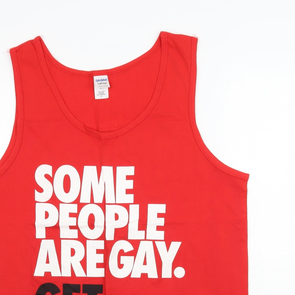 Gildan Mens Red    T-Shirt Size L  - Some people are gay, get over it