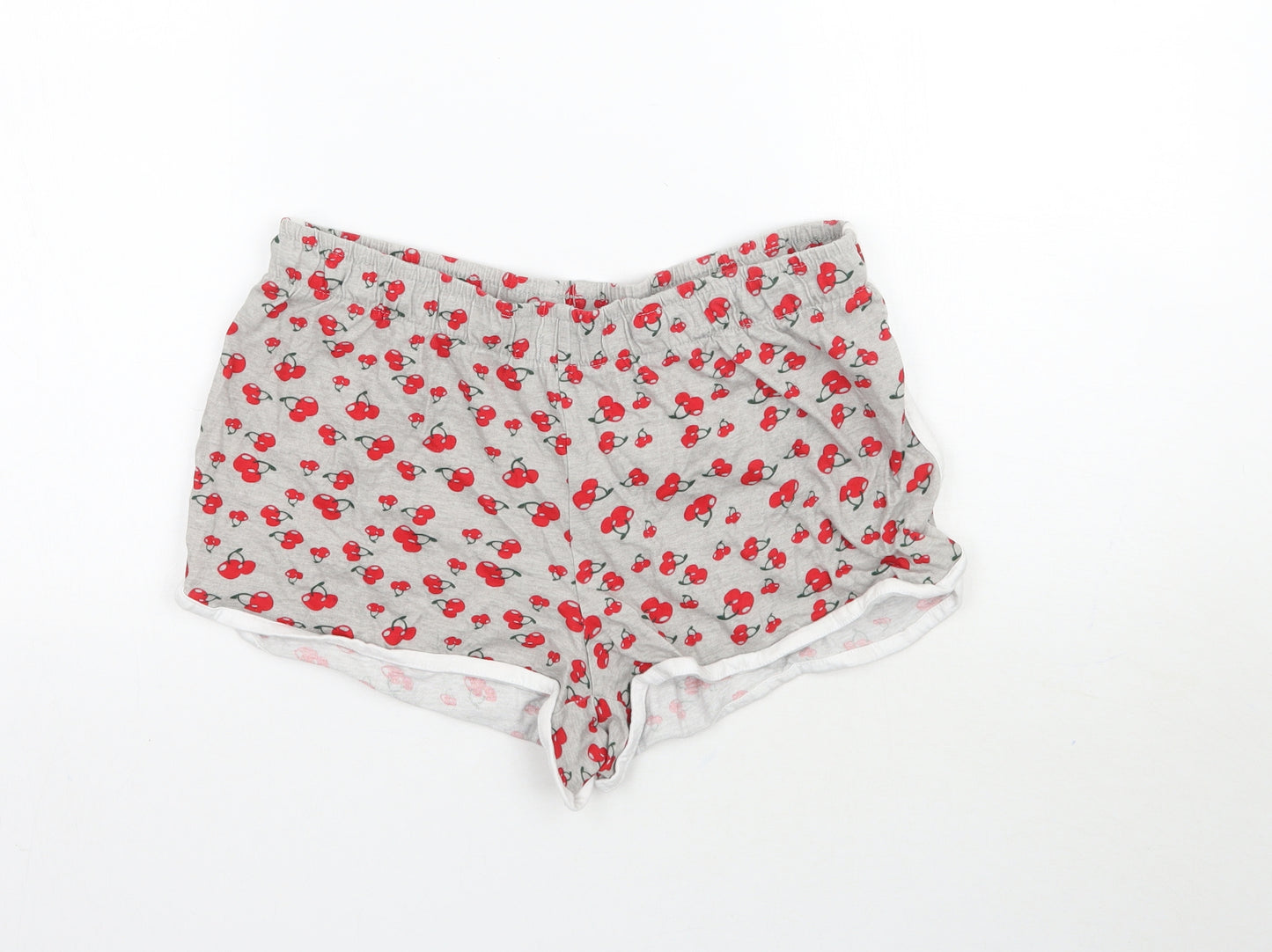 Primark Womens Grey   Sweat Shorts Size 12 - Cherry Print