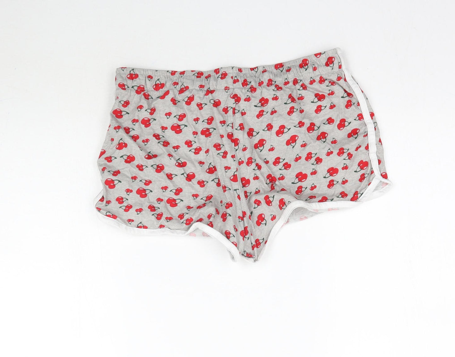 Primark Womens Grey   Sweat Shorts Size 12 - Cherry Print