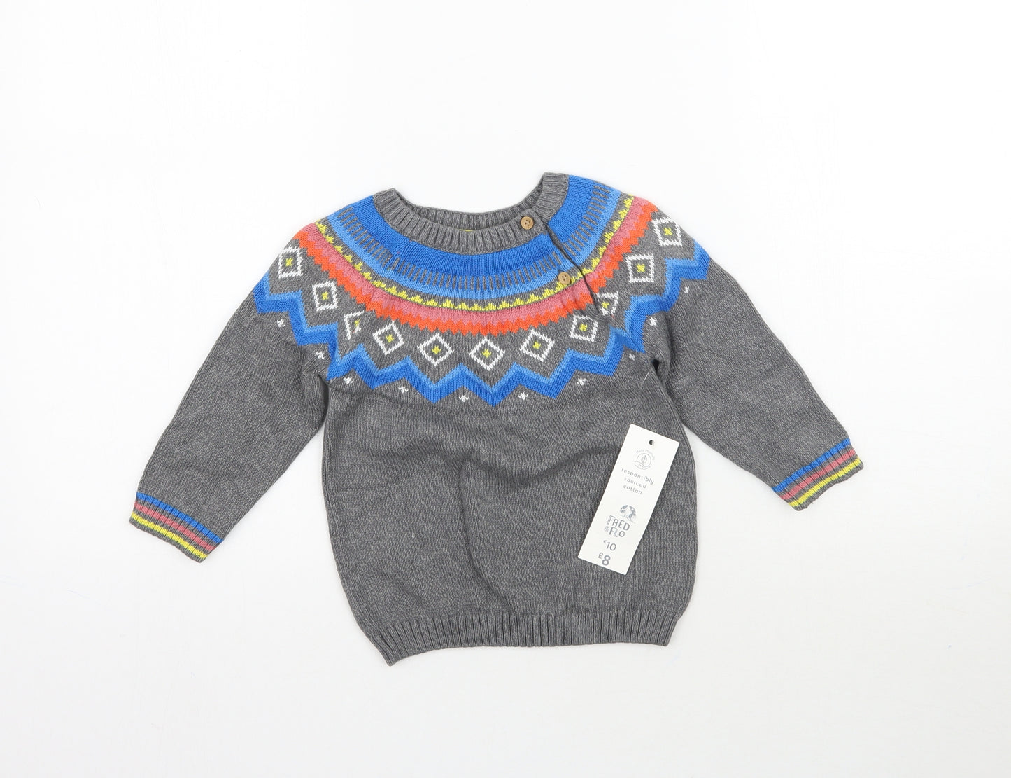 F&F Baby Grey Floral Knit Pullover Jumper Size 12-18 Months