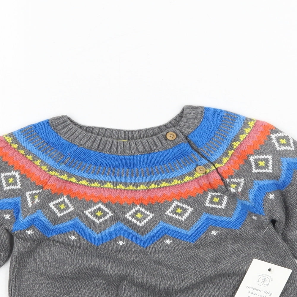 F&F Baby Grey Floral Knit Pullover Jumper Size 12-18 Months