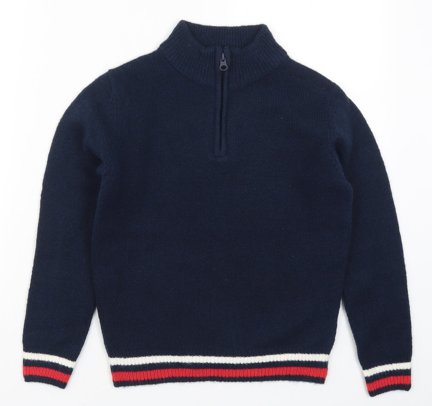 Marks and Spencer Boys Blue Striped Knit Pullover Jumper Size 7-8 Years