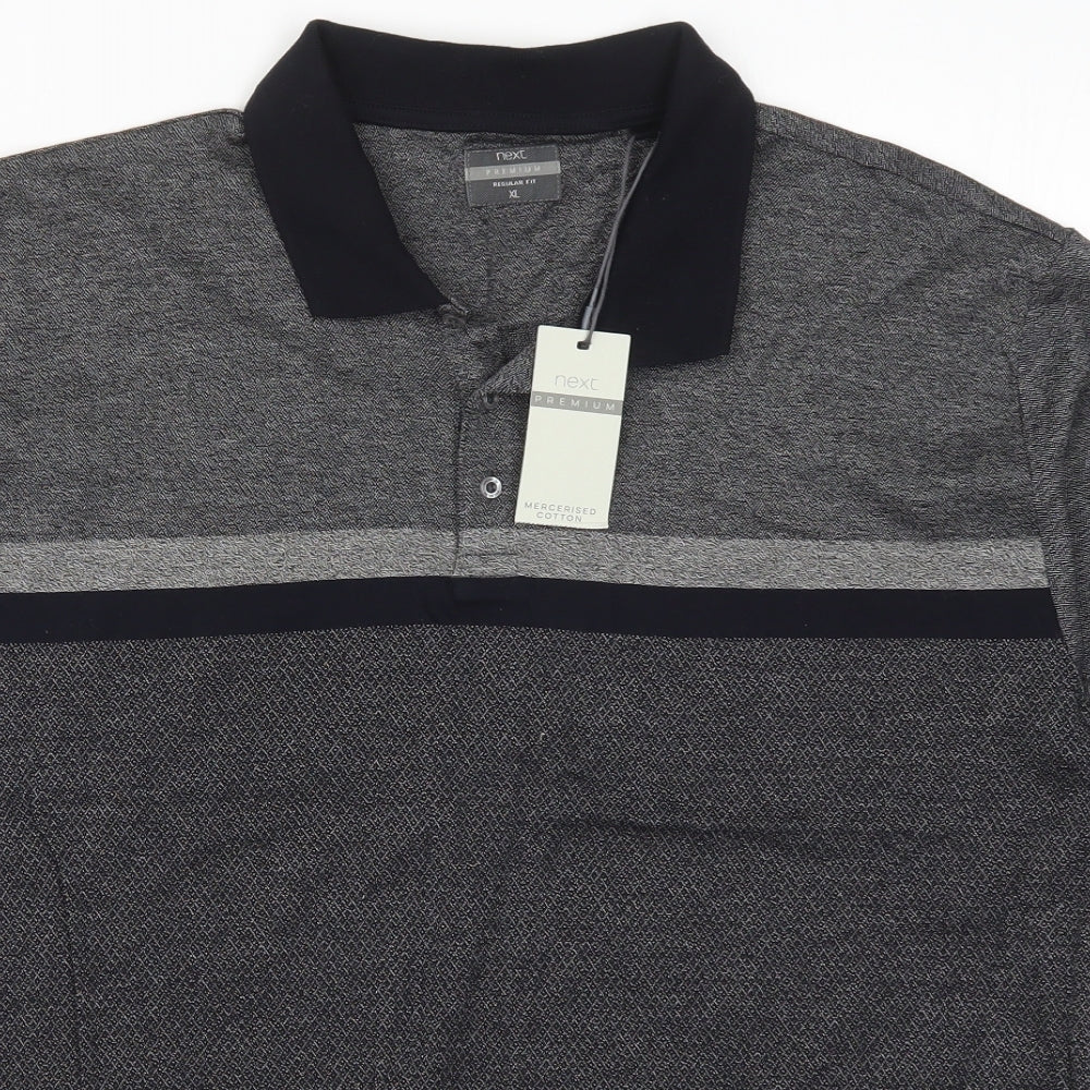 NEXT Mens Grey Striped   Polo Size XL
