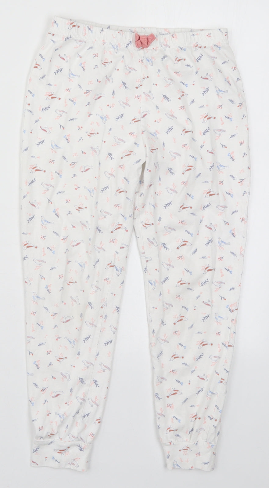 Preworn Girls White   Sweatpants Trousers Size 8 Years - Bird Print Pyjamas