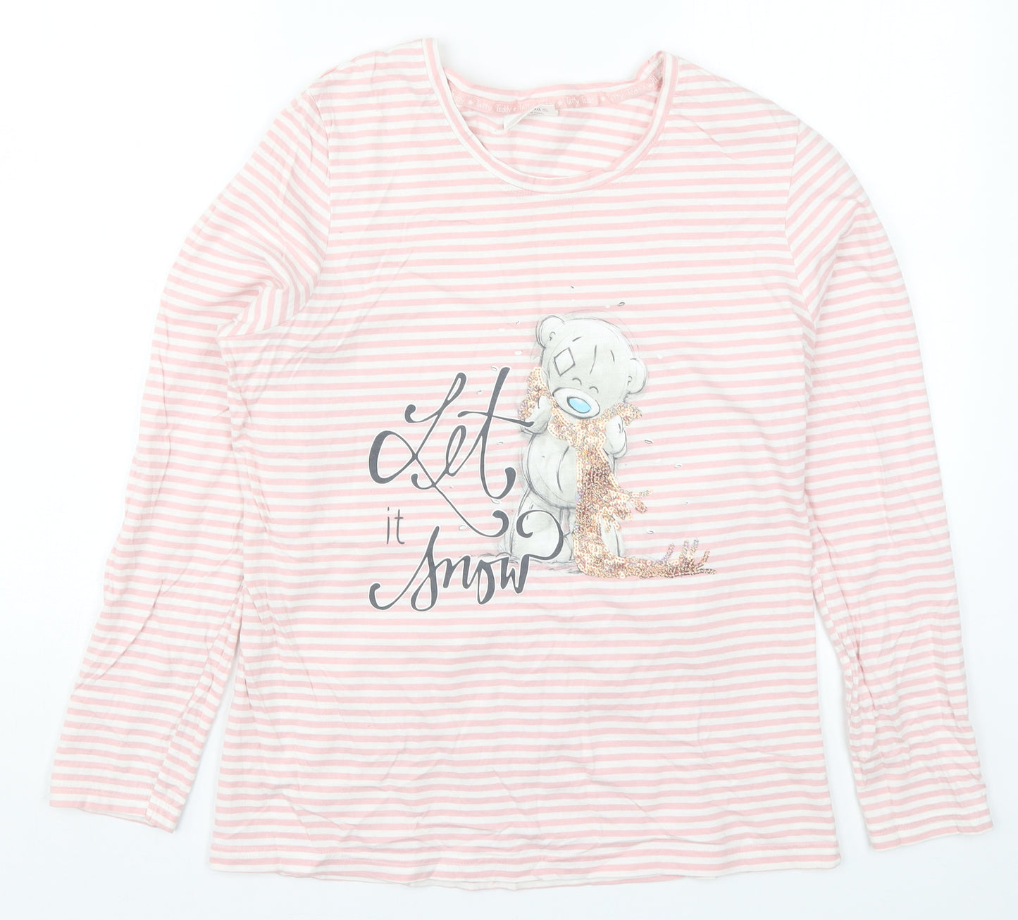 George Womens Pink Striped  Top Pyjama Top Size 16  - Me to You Let it Snow