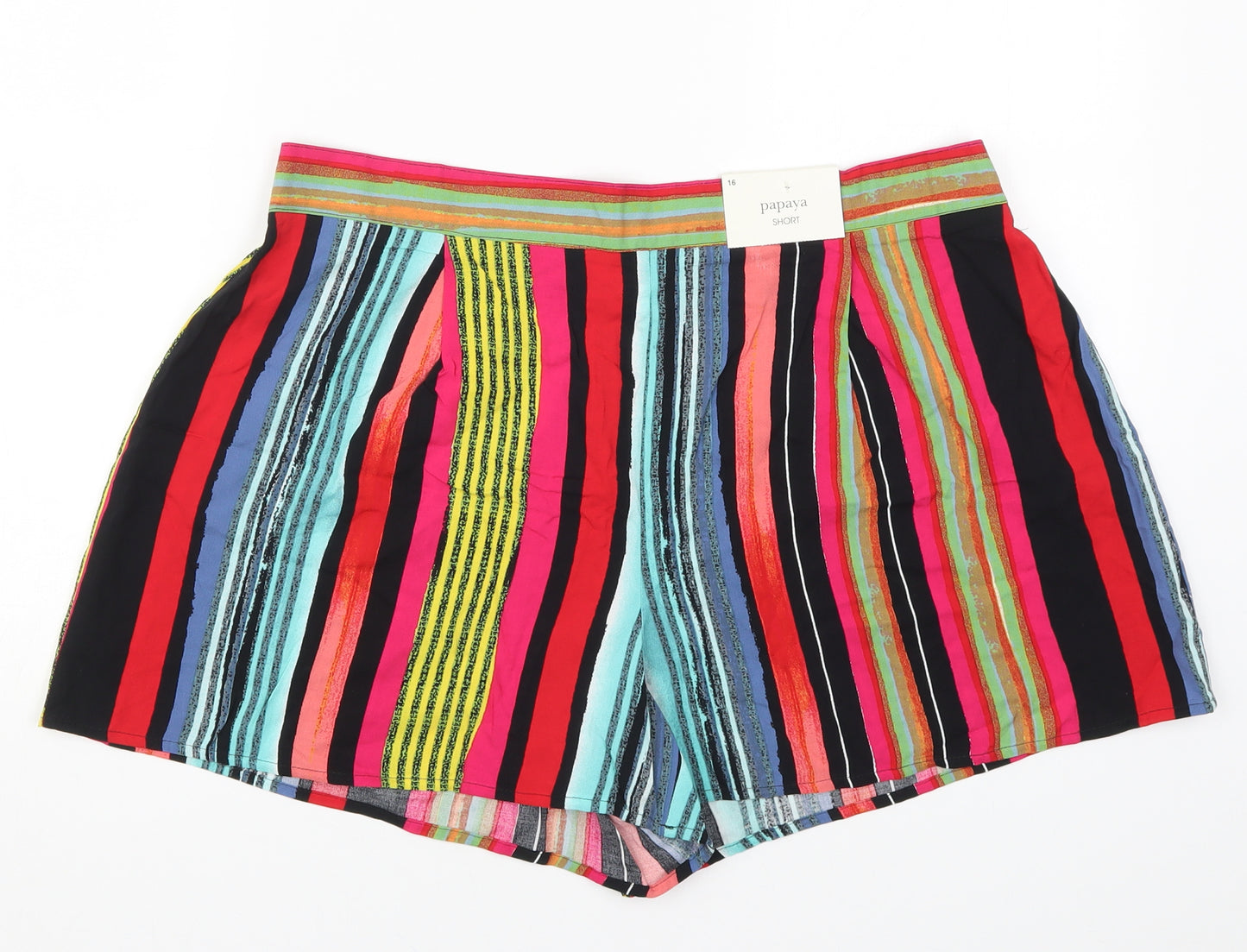 Papaya Womens Multicoloured Striped  Mom Shorts Size 16