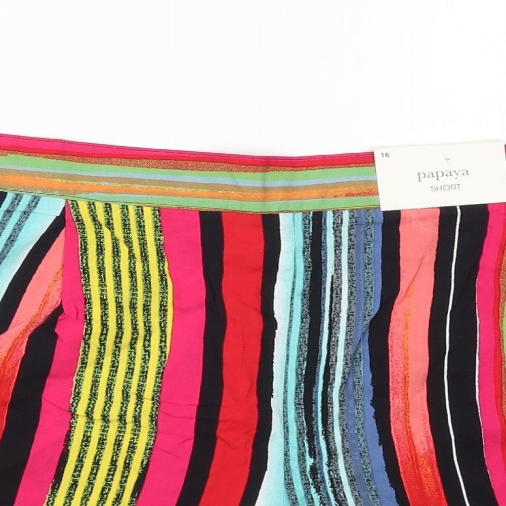Papaya Womens Multicoloured Striped  Mom Shorts Size 16