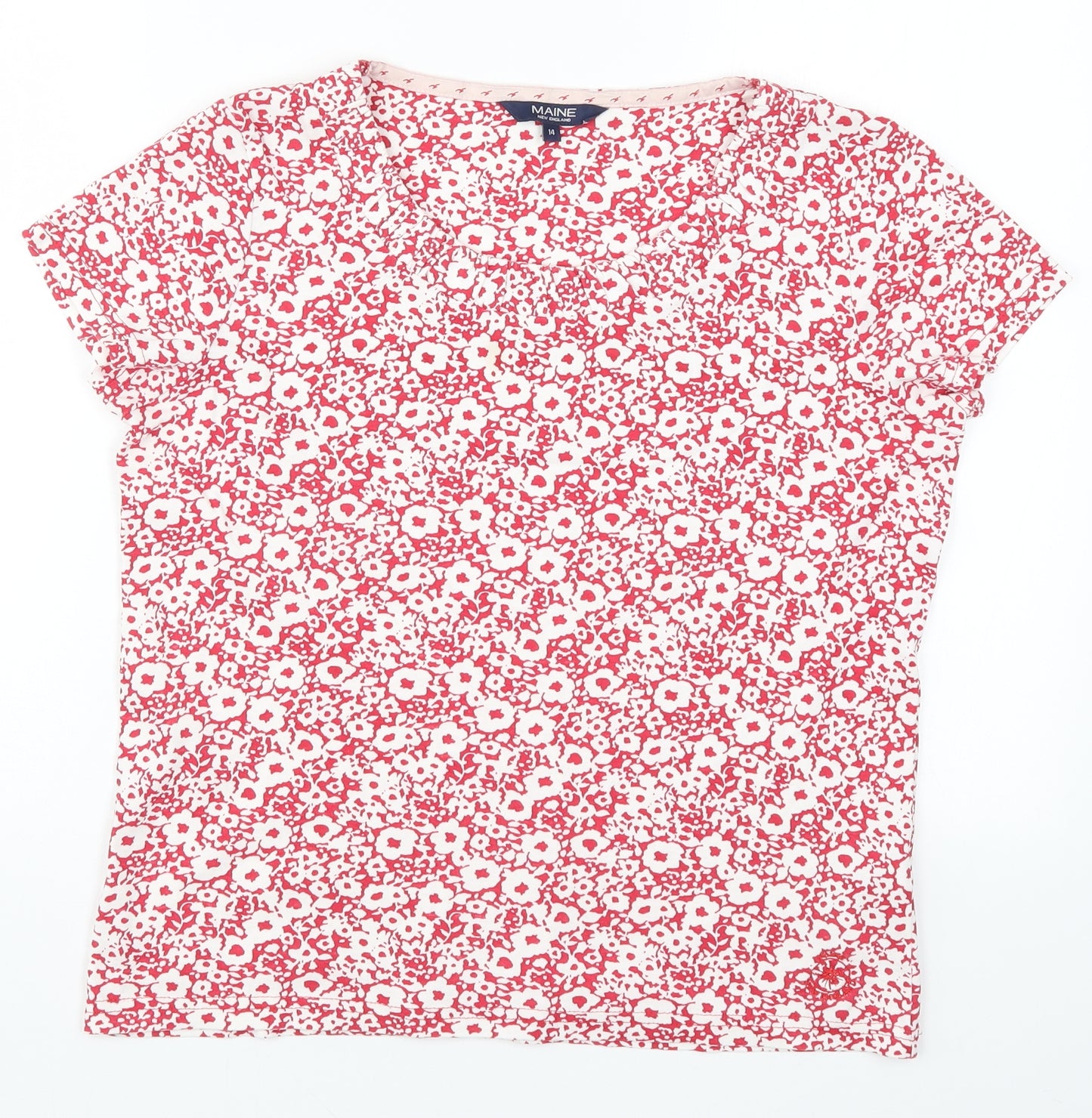 Maine Womens Red Floral  Basic T-Shirt Size 14