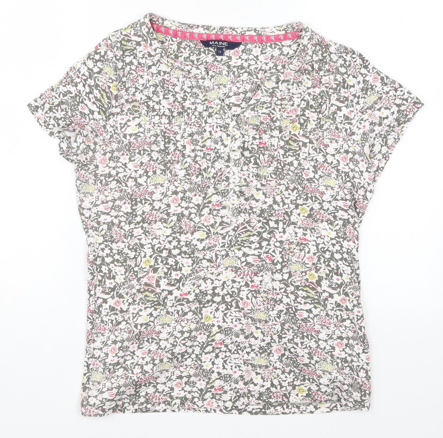 Maine Womens Green Floral  Basic T-Shirt Size 12