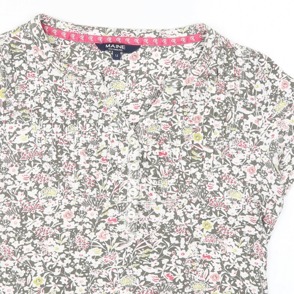 Maine Womens Green Floral  Basic T-Shirt Size 12