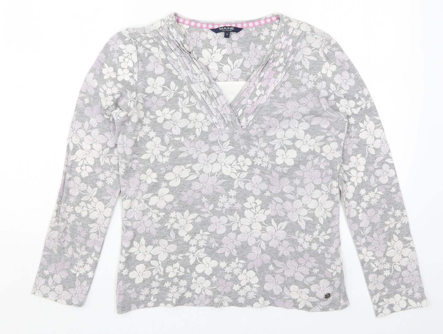 Maine Womens Grey Floral  Basic T-Shirt Size 12