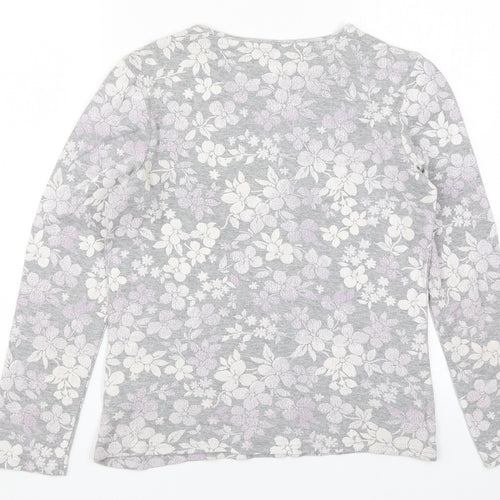 Maine Womens Grey Floral  Basic T-Shirt Size 12