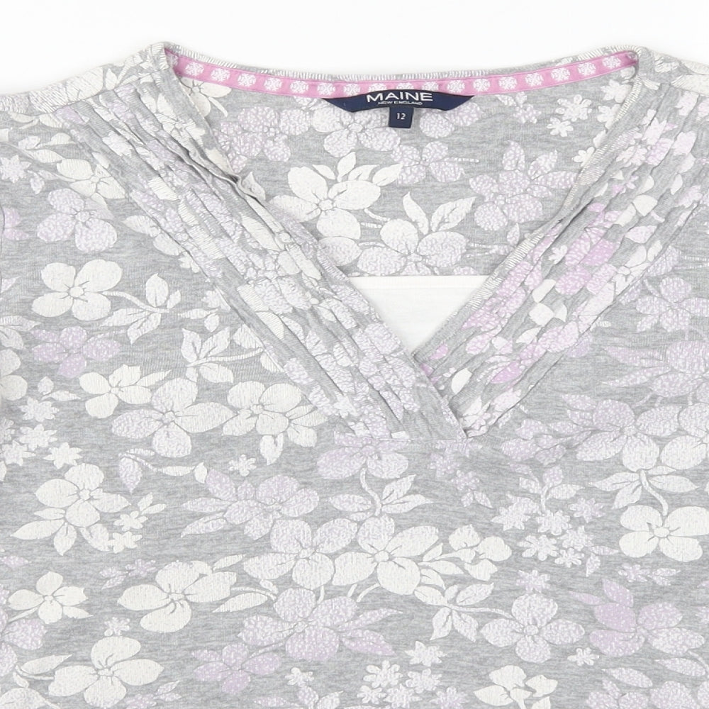 Maine Womens Grey Floral  Basic T-Shirt Size 12