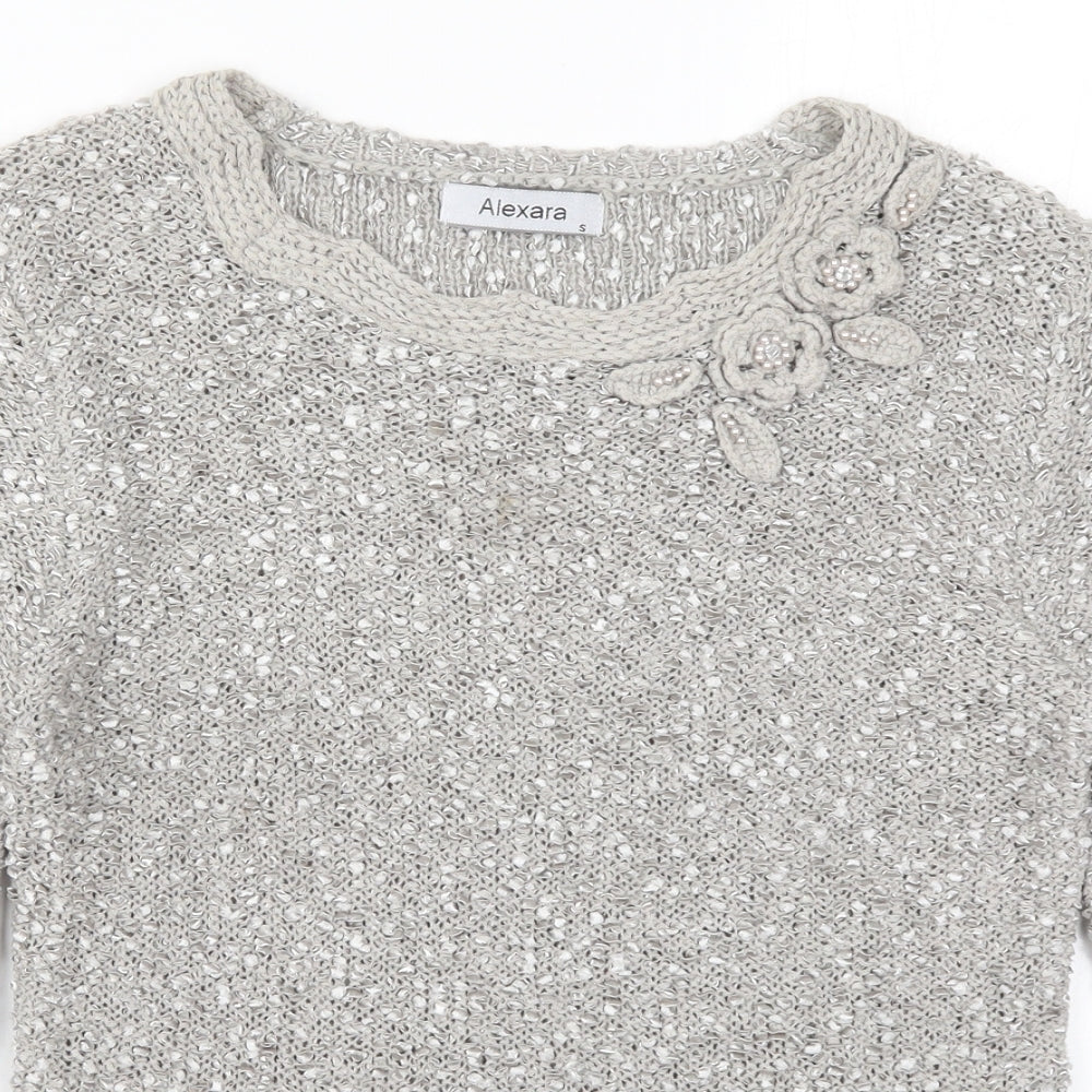 Alexara Womens Grey  Knit Pullover Jumper Size S