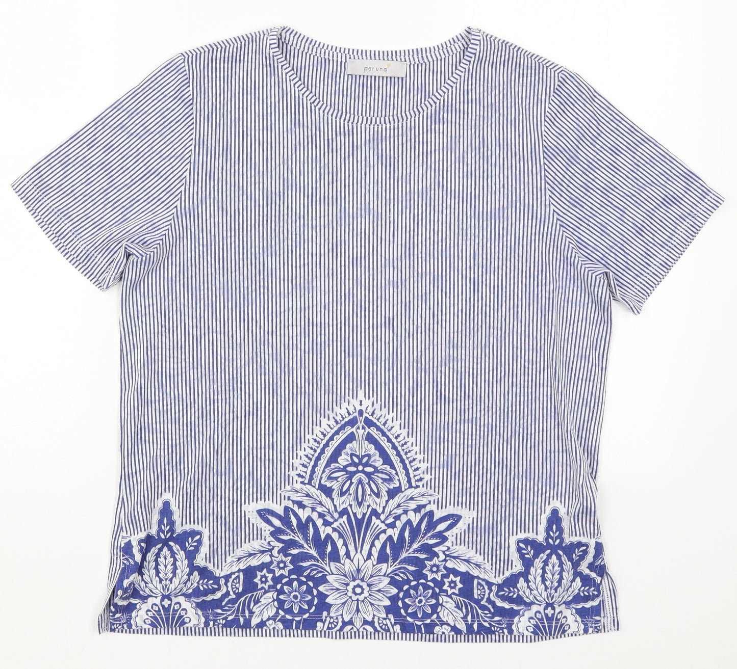 Marks and Spencer Womens Blue Striped  Basic T-Shirt Size 14  - Batik