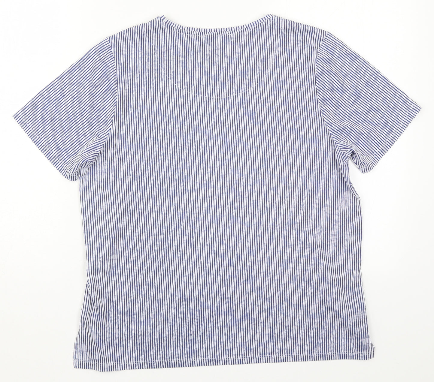 Marks and Spencer Womens Blue Striped  Basic T-Shirt Size 14  - Batik