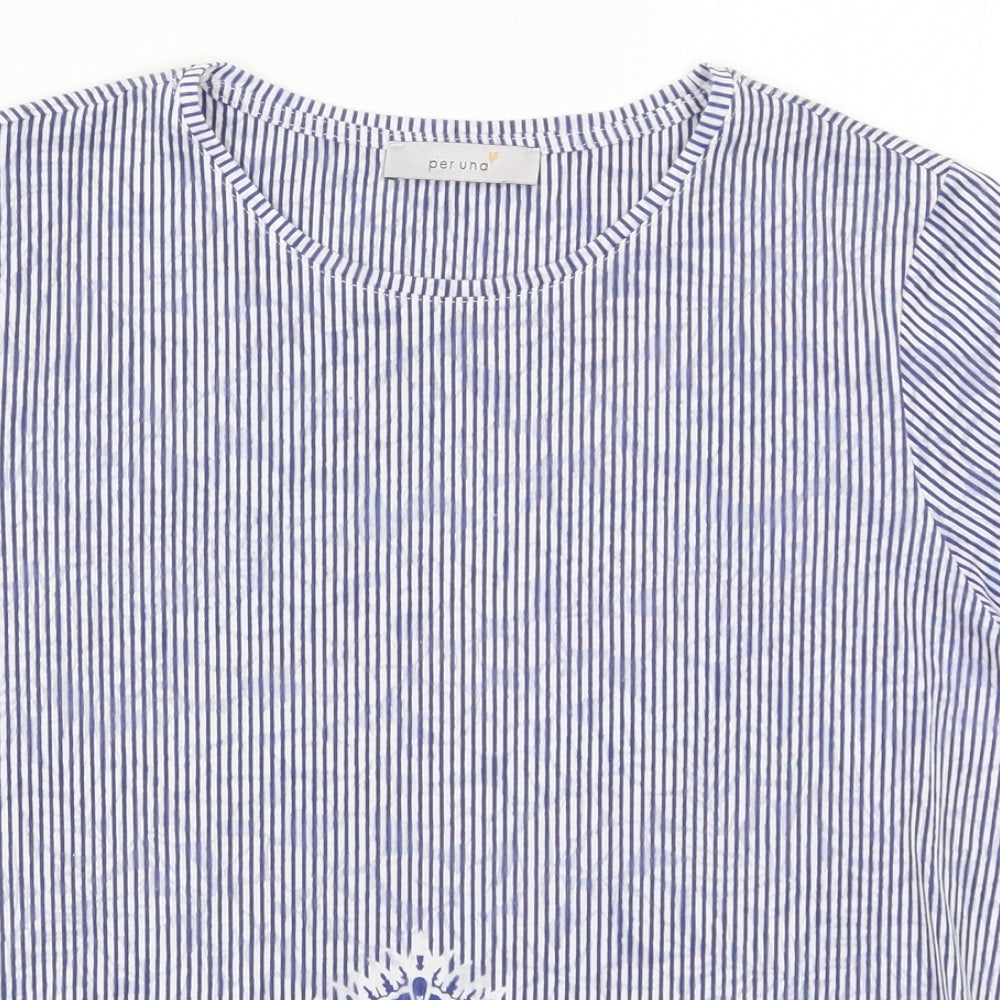 Marks and Spencer Womens Blue Striped  Basic T-Shirt Size 14  - Batik