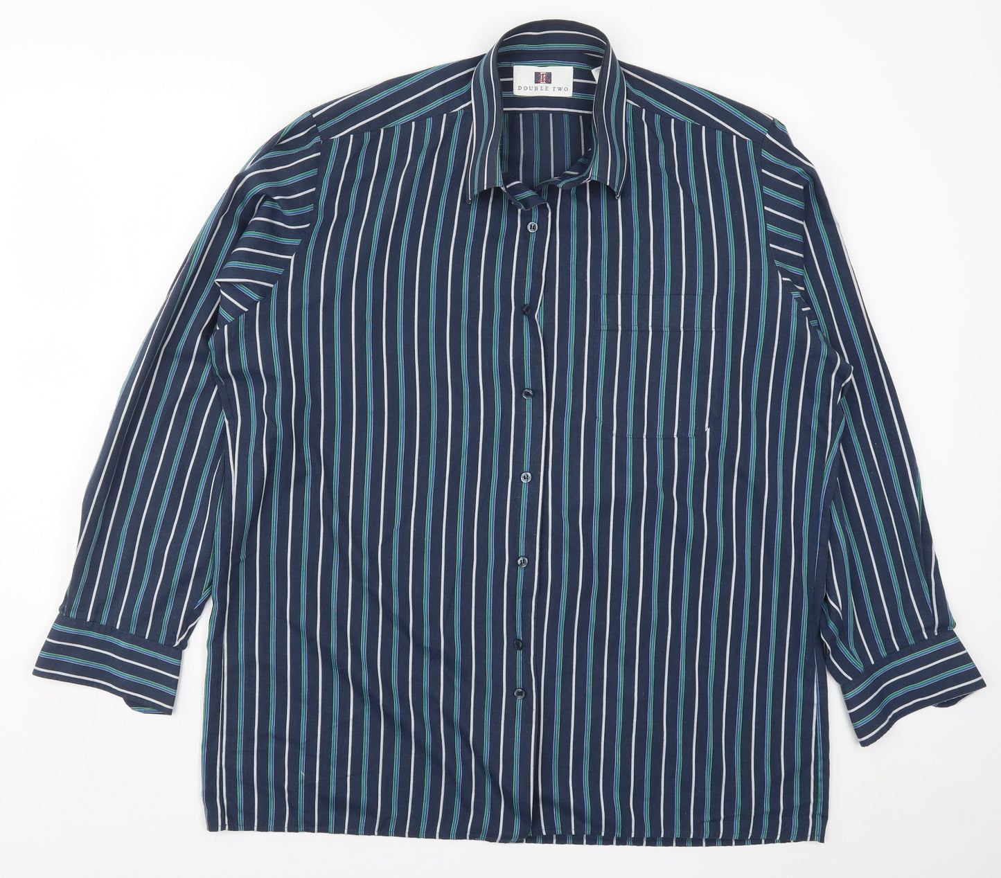 Double TWO Mens Blue Striped   Button-Up Size 17
