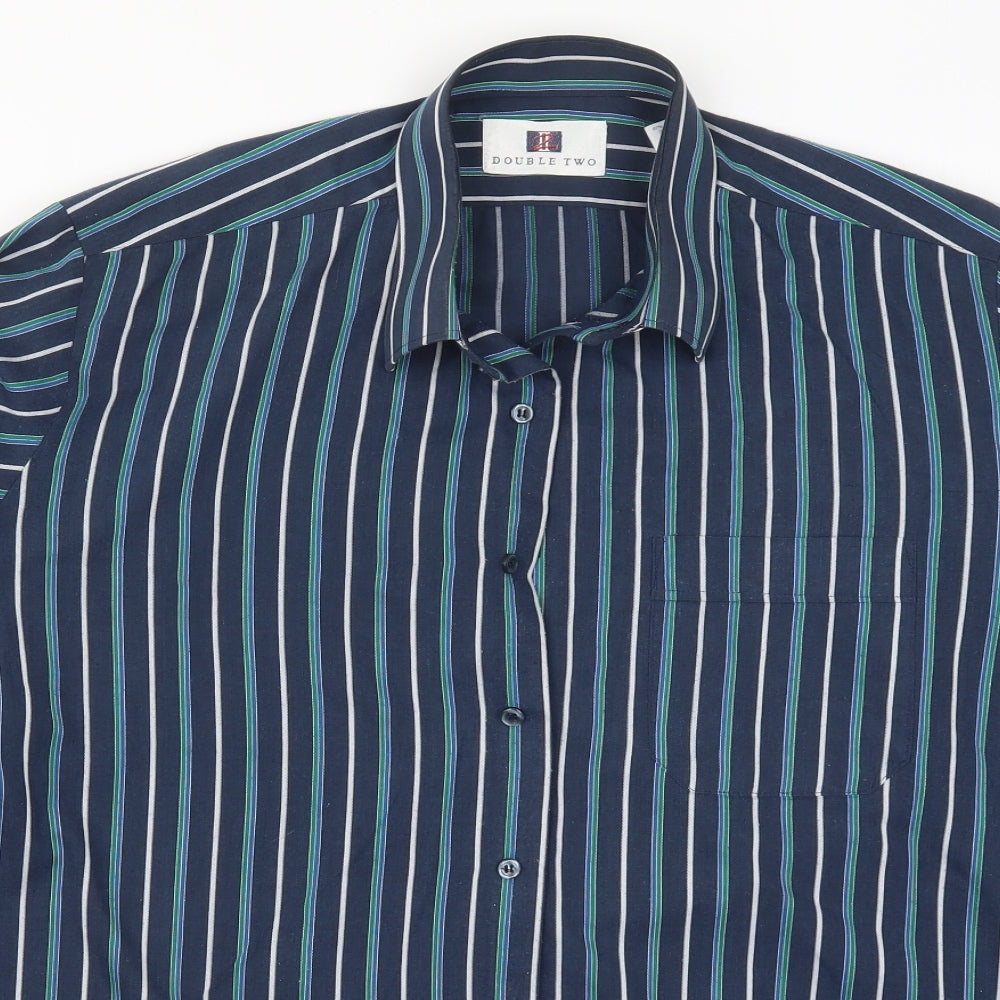 Double TWO Mens Blue Striped   Button-Up Size 17