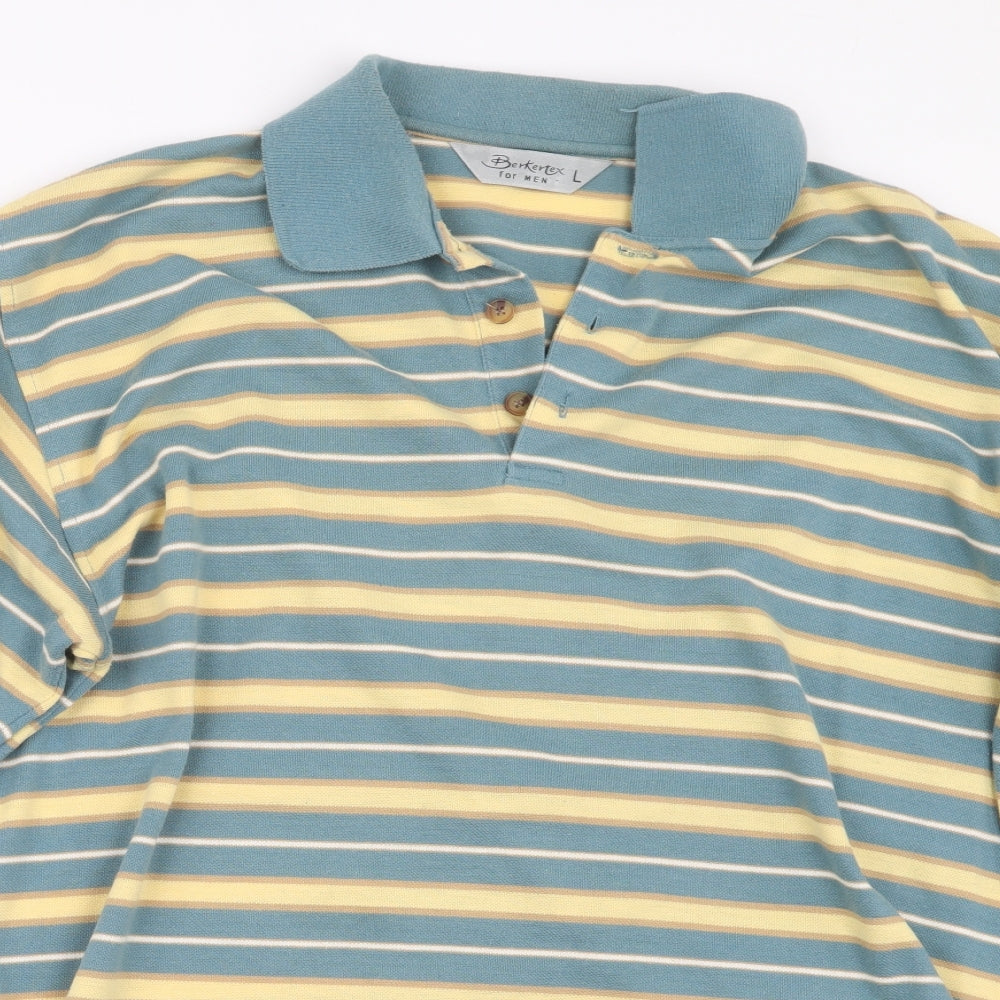 Berkertex Mens Green Striped   Polo Size L