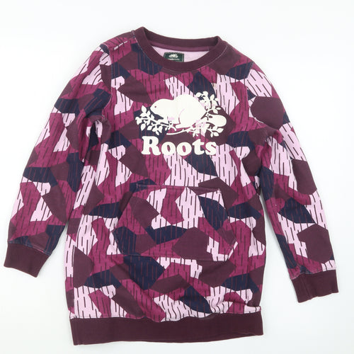 Roots Girls Pink Geometric  Pullover Jumper Size 9-10 Years